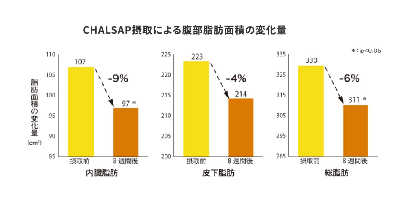 CHALSAP摂取による腹部脂肪面積の変化量